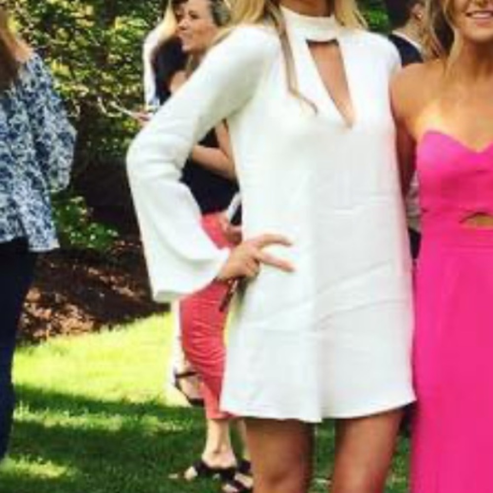 Backstage white long sleeve key hole mini dress
